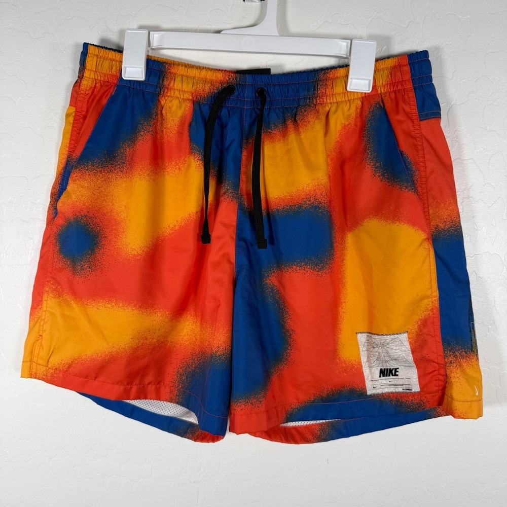 Nike Shorts Mens Large Blue Orange Mid Thigh Short Active Tie Dye Mesh Line